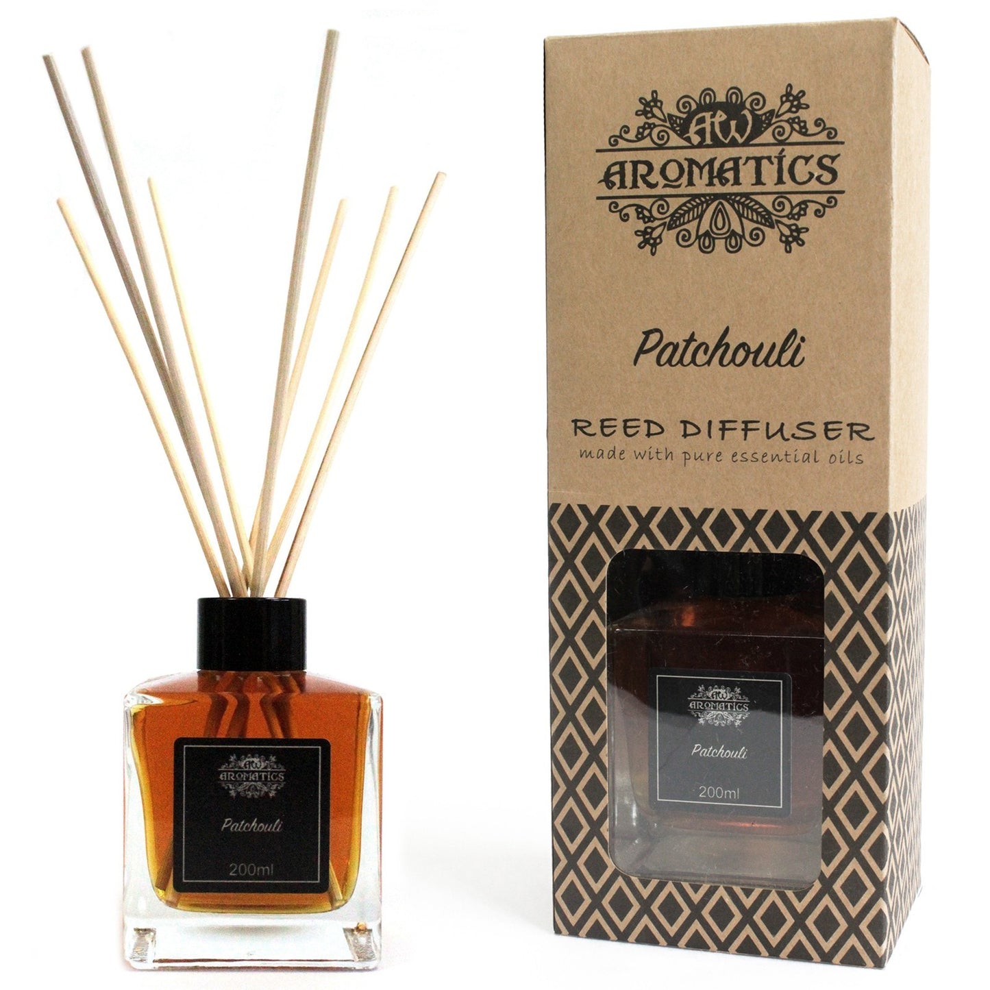 200ml Patchouli Essential Oil Reed Diffuser - www.bryde.lt