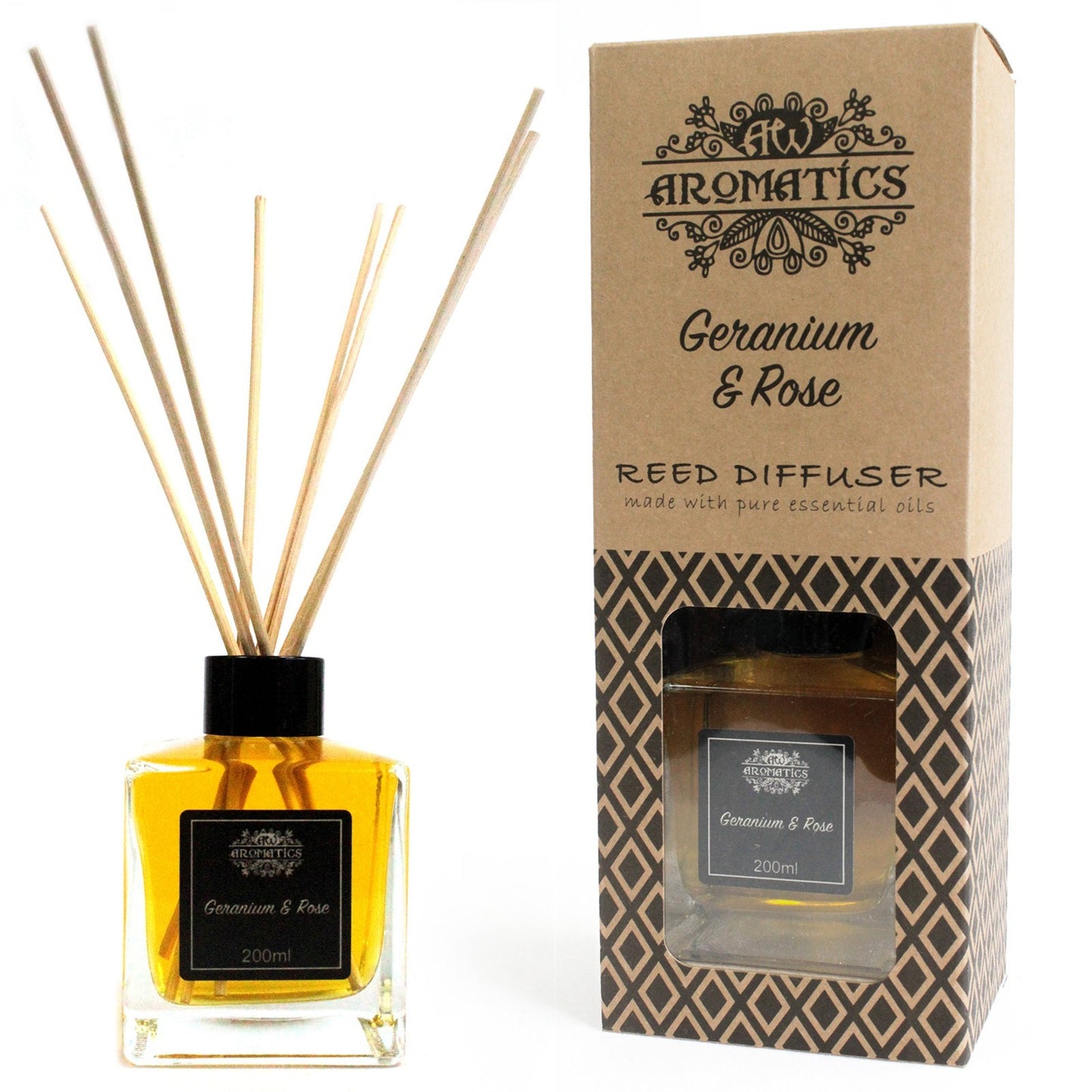 200ml Geranium & Rose Essential Oil Reed Diffuser - www.bryde.lt