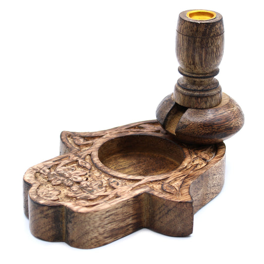 Small Mango Wood Backflow Burner - Hamsa - www.bryde.lt