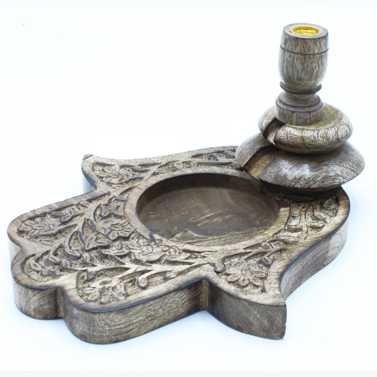 Large Mango Wood Backflow Burner - Hamsa - www.bryde.lt