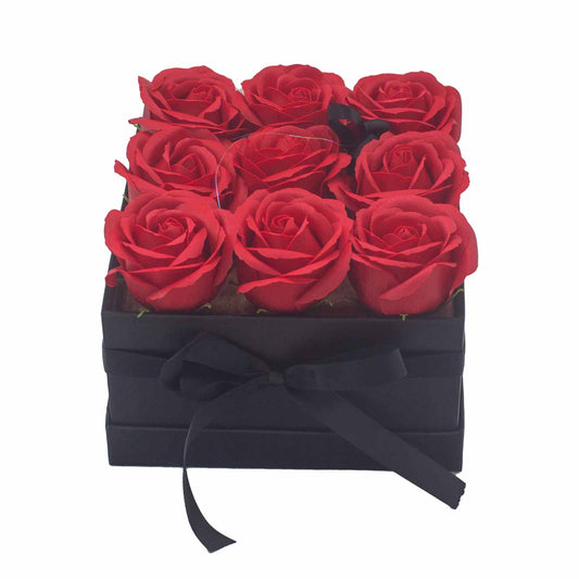 Soap Flower Gift Bouquet - 9 Red Roses - Square - www.bryde.lt