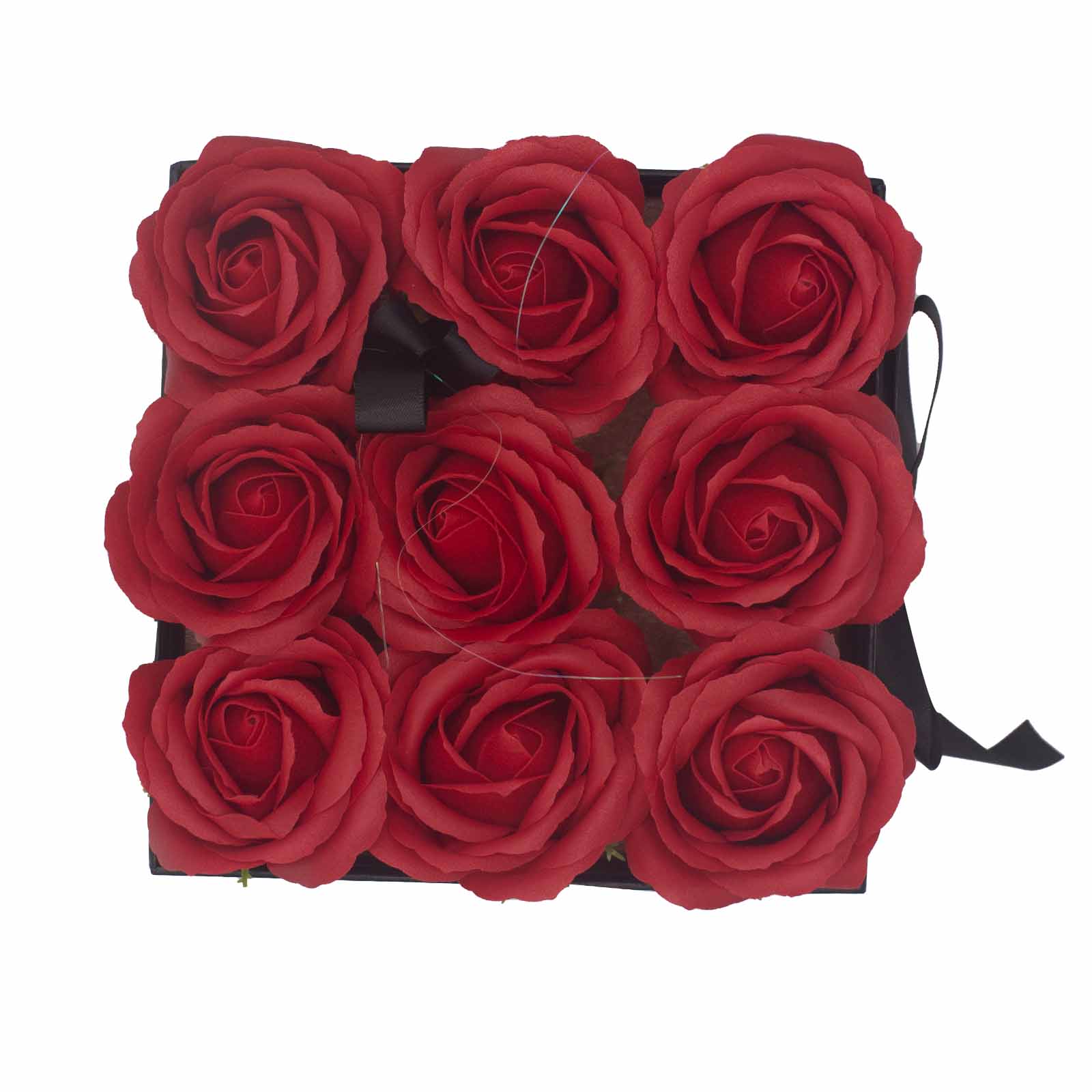 Soap Flower Gift Bouquet - 9 Red Roses - Square - www.bryde.lt