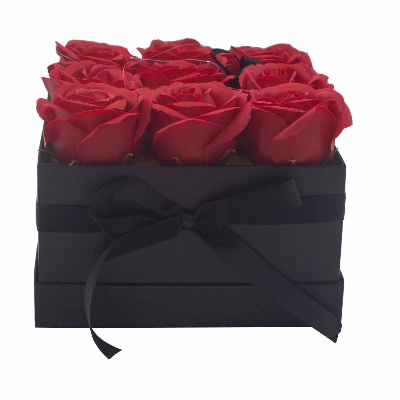 Soap Flower Gift Bouquet - 9 Red Roses - Square - www.bryde.lt