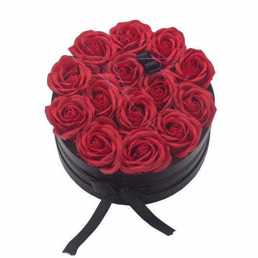 Soap Flower Gift Bouquet - 14 Red Roses - Round - www.bryde.lt