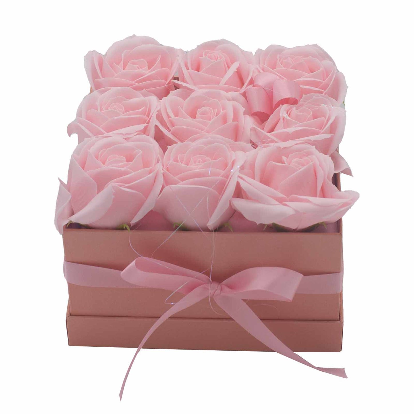 Soap Flower Gift Bouquet - 9 Pink Roses - Square - www.bryde.lt