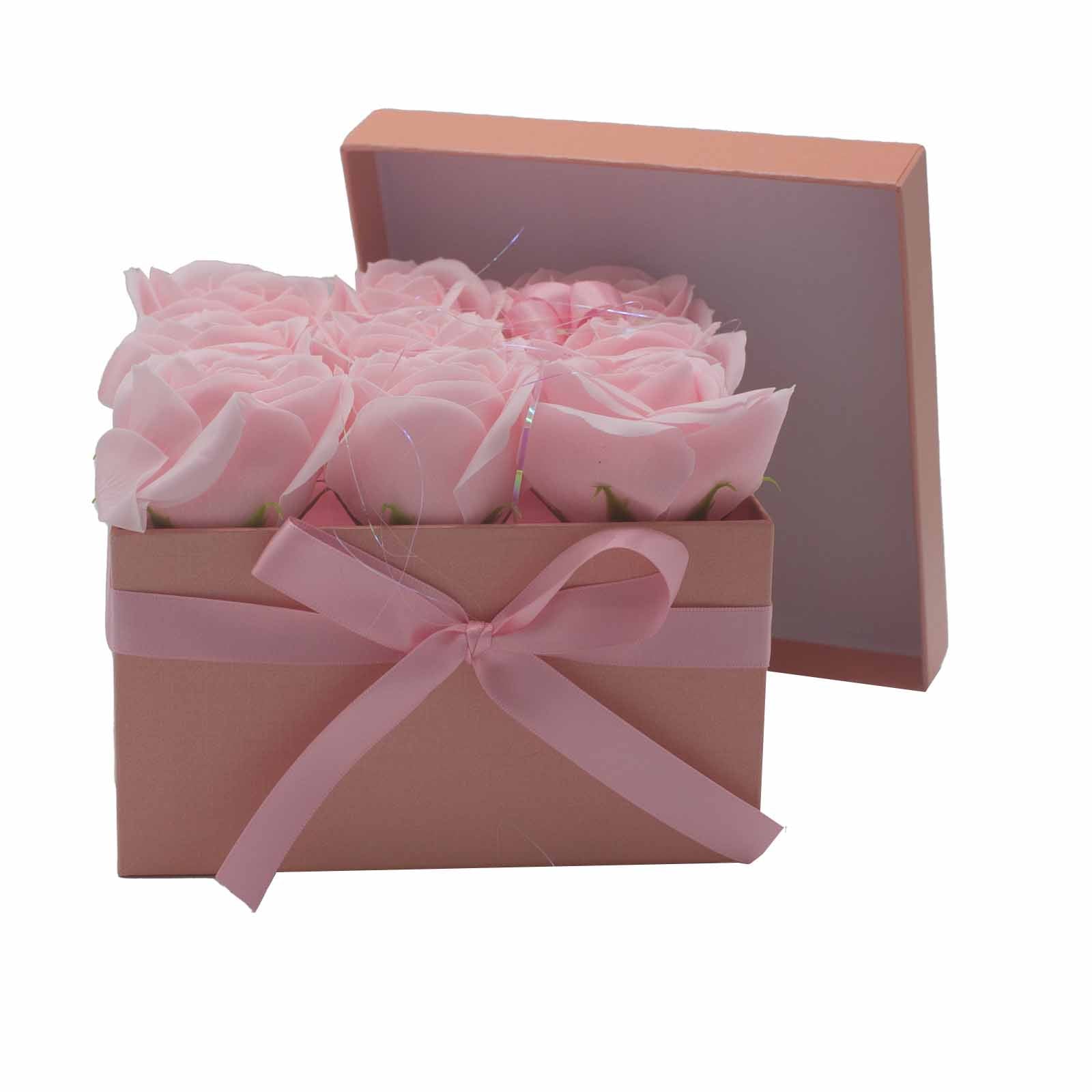 Soap Flower Gift Bouquet - 9 Pink Roses - Square - www.bryde.lt