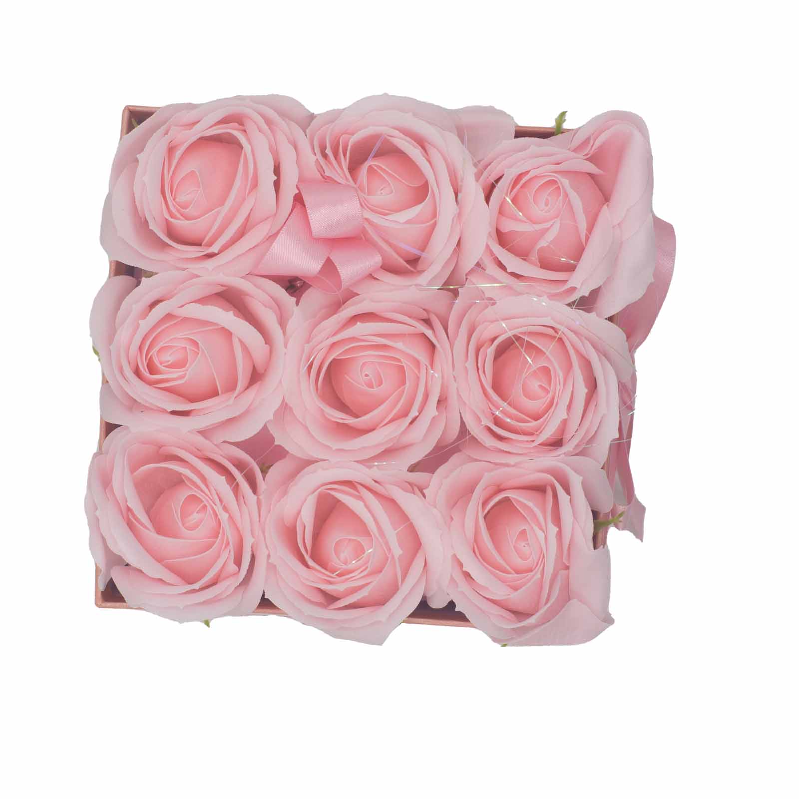 Soap Flower Gift Bouquet - 9 Pink Roses - Square - www.bryde.lt