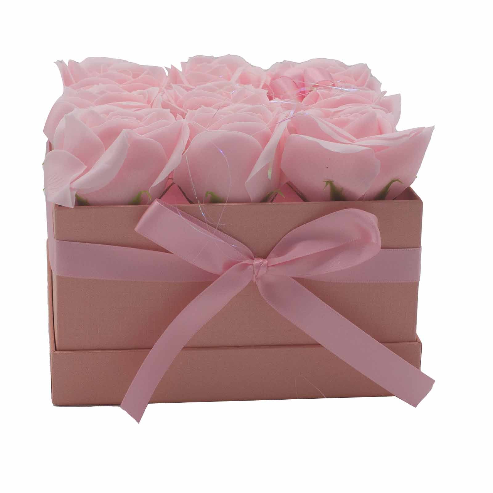 Soap Flower Gift Bouquet - 9 Pink Roses - Square - www.bryde.lt