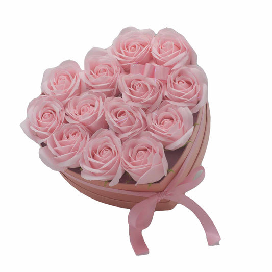 Soap Flower Gift Bouquet - 13 Pink Roses - Heart - www.bryde.lt