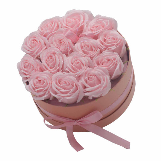 Soap Flower Gift Bouquet - 14 Pink Roses - Round - www.bryde.lt