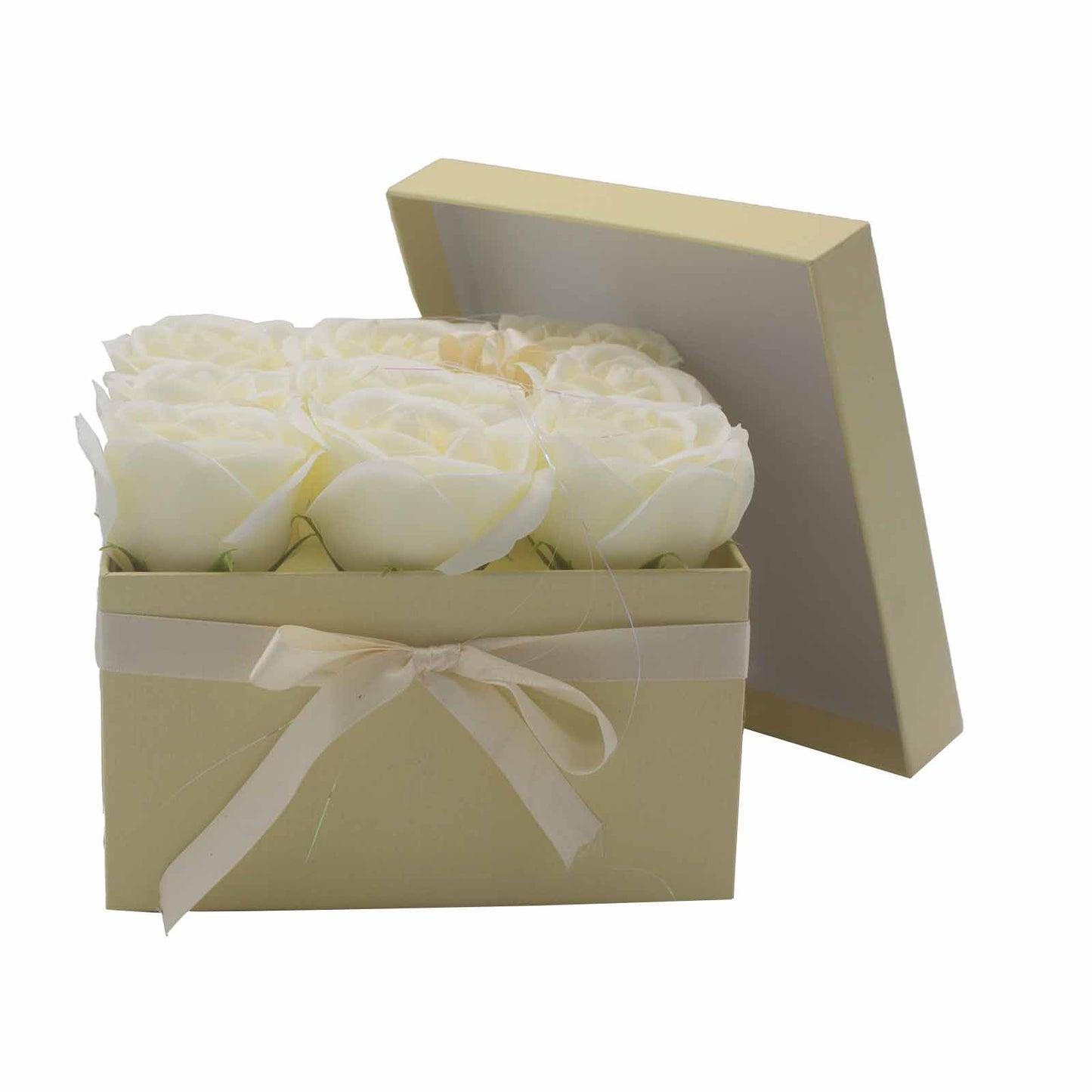 Soap Flower Gift Bouquet - 9 Cream Roses - Square - www.bryde.lt