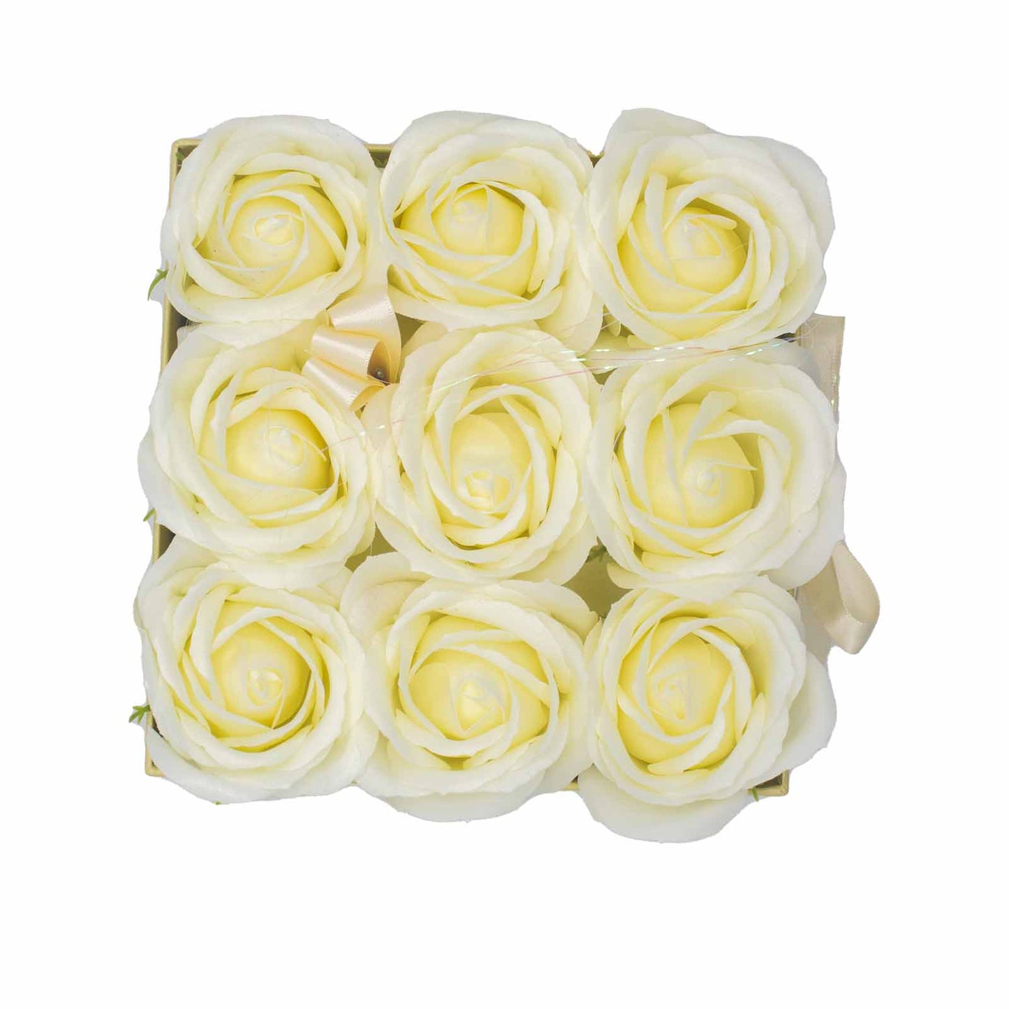 Soap Flower Gift Bouquet - 9 Cream Roses - Square - www.bryde.lt