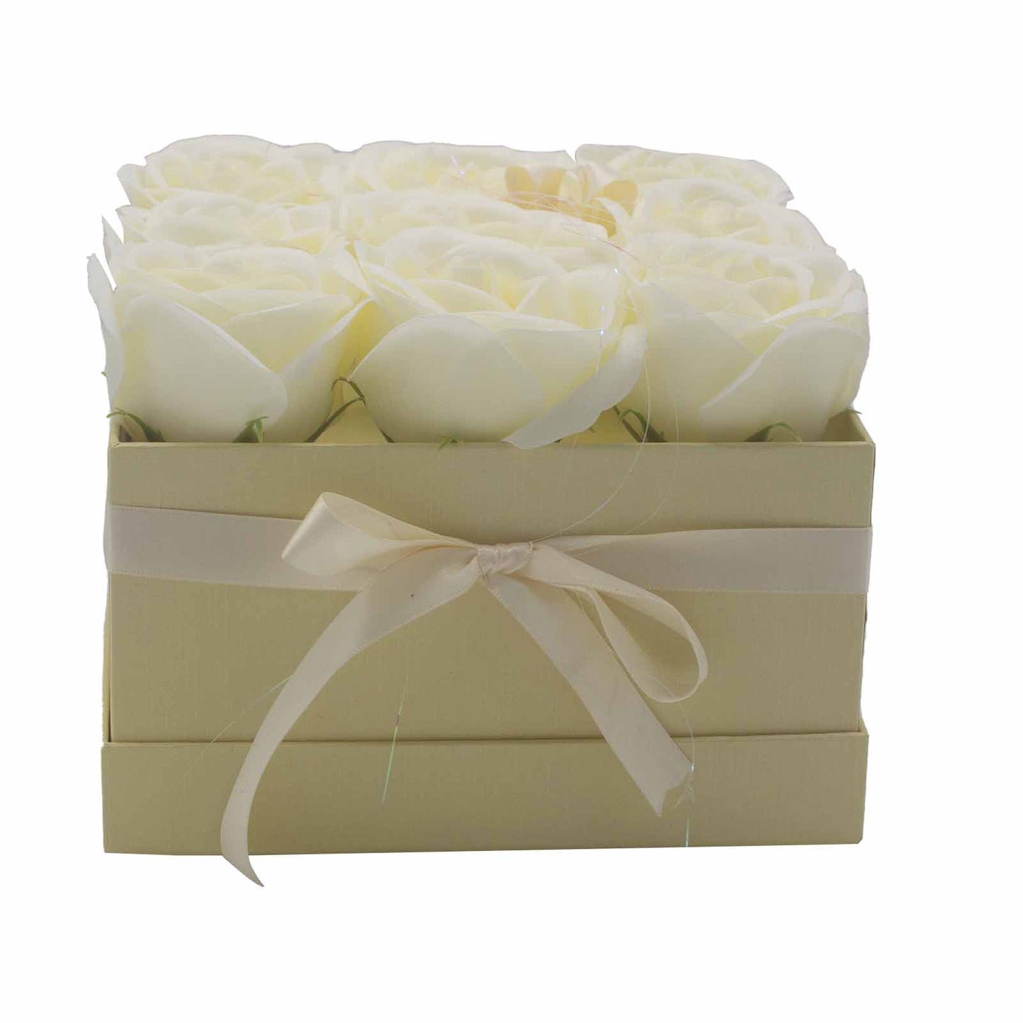 Soap Flower Gift Bouquet - 9 Cream Roses - Square - www.bryde.lt