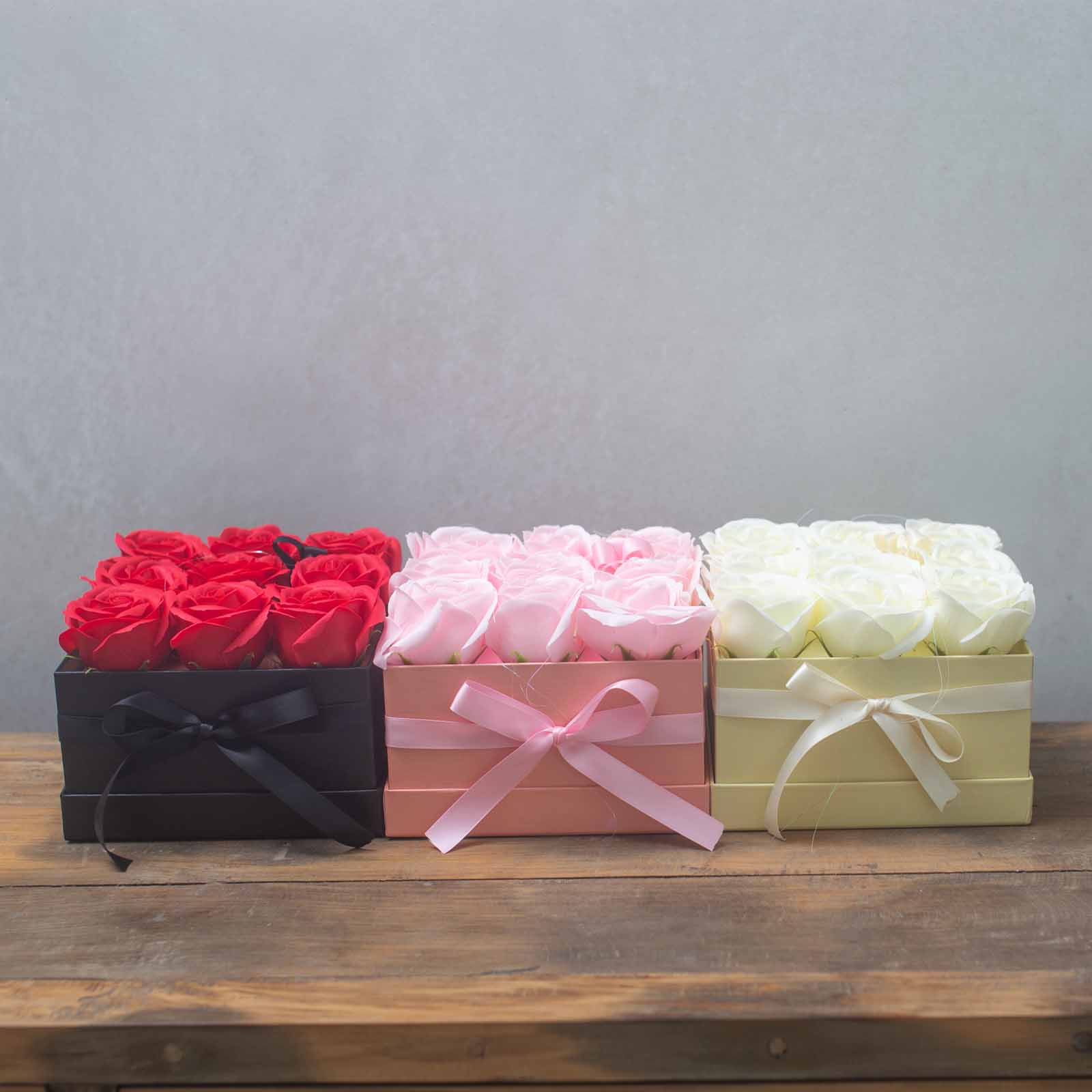 Soap Flower Gift Bouquet - 9 Pink Roses - Square - www.bryde.lt