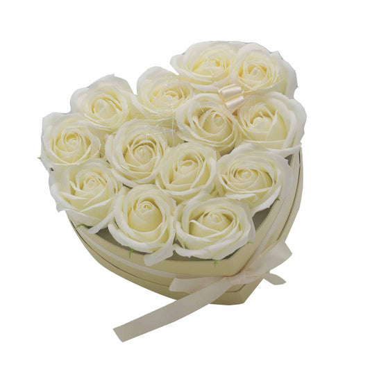 Soap Flower Gift Bouquet - 13 Cream Roses - Heart - www.bryde.lt