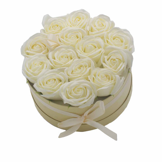 Soap Flower Gift Bouquet - 14 Cream Roses - Round - www.bryde.lt