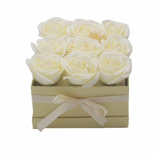 Soap Flower Gift Bouquet - 9 Cream Roses - Square - www.bryde.lt