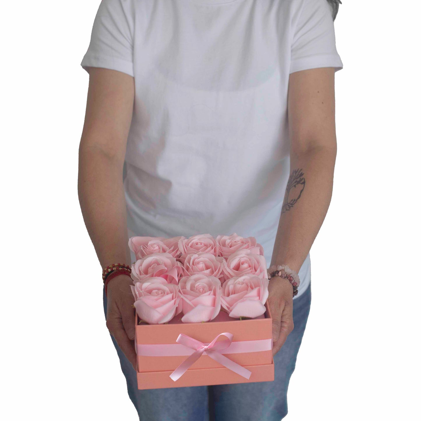 Soap Flower Gift Bouquet - 9 Pink Roses - Square - www.bryde.lt